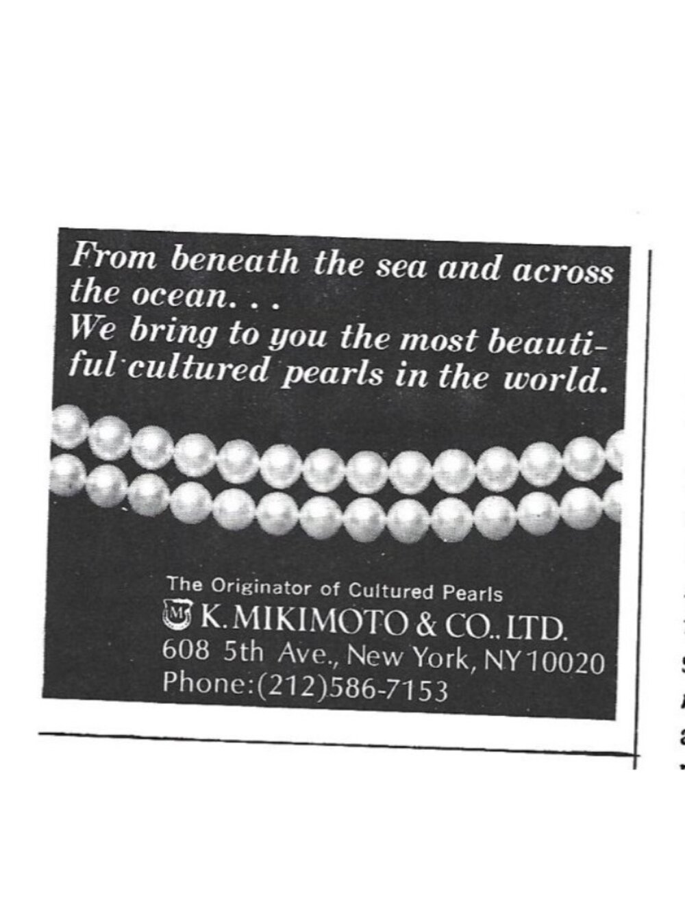 Print Ad K Mikimoto & Co. Jewelry Cultured Pearls Fine Luxury Vintage 1970s AD